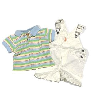 Infant 3-6 month Striped Polo Shirt White Overalls Set‎ US Polo Association 4277